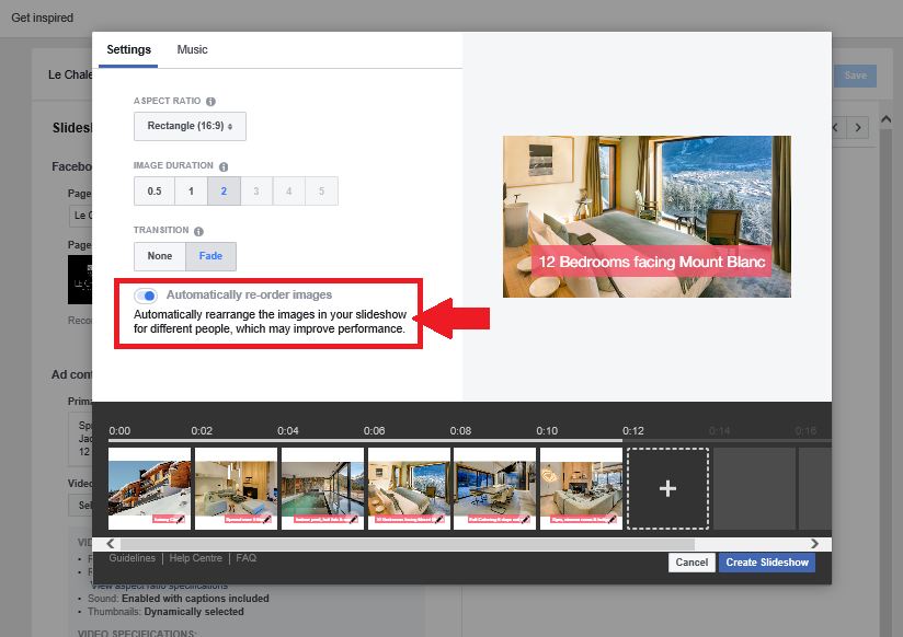 How Facebook Ads now allows you to auto-reorder images for slideshow ads
