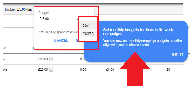 GOOGLE ADS: Monthly budgets for search network campaigns