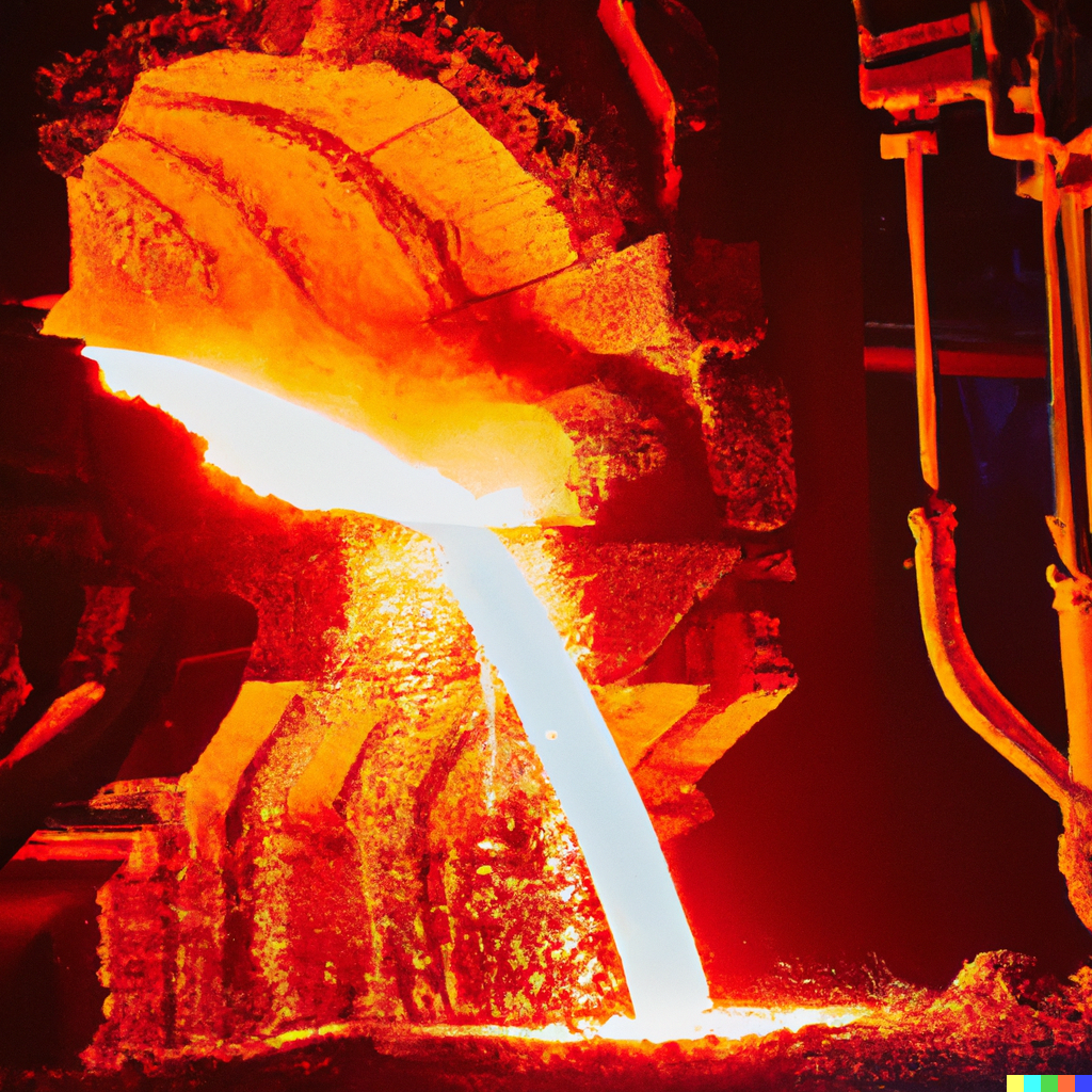 Hot metal pouring in a foundry
