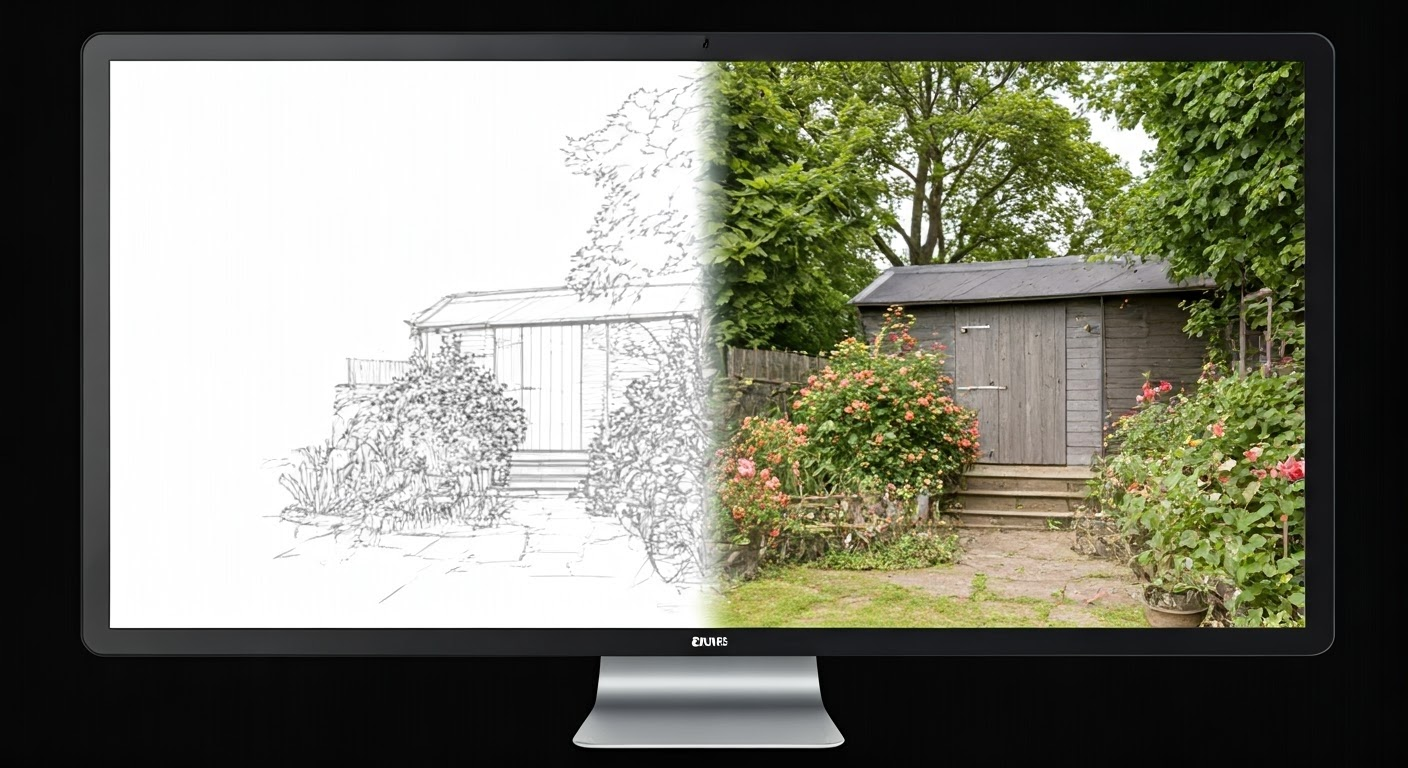 Gen AI image of a garden shed