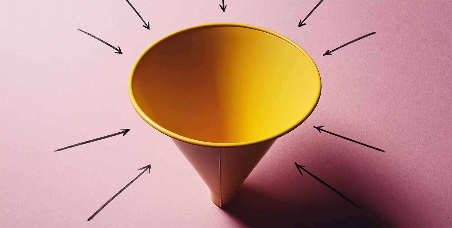 A yellow funnel on a pink background