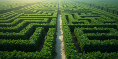 a maze with one clear path highlighted