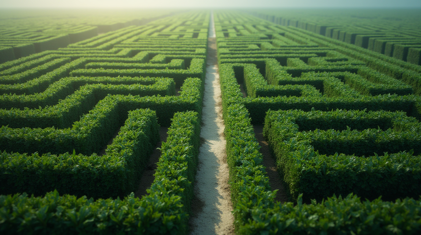 a maze with one clear path highlighted